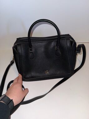 Liz Claiborne Black Pebbled Leather Satchel with Shoulder Strap